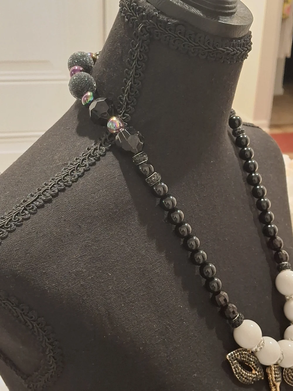 Chic Black & White Beaded Charm Necklace - Brand: